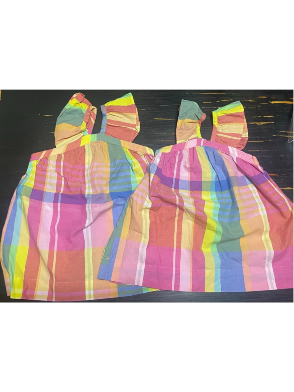 GAP 6-12 months twin colorful ruffle sleeve plaid dresses